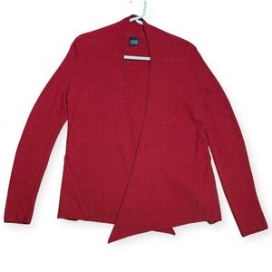 Eileen Fisher 100% Wool Ribbed Open Front Cardigan Sweater In Red Sz S/M